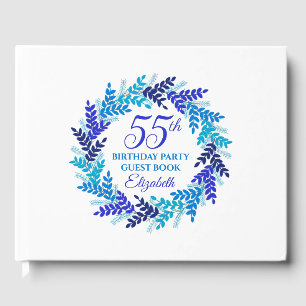 Elegant Royal Blue Wreath 55th Birthday Party Guest Book