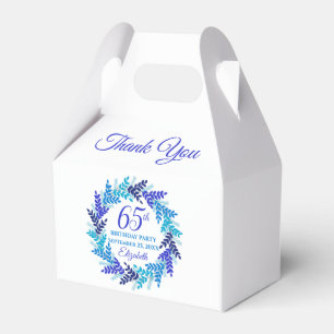 Elegant Royal Blue Wreath 65th Birthday Party Favour Box