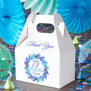 Elegant Royal Blue Wreath 75th Birthday Party Favour Box