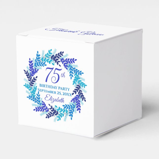 Elegant Royal Blue Wreath 75th Birthday Party Favour Box (Front Side)
