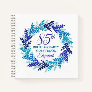 Elegant Royal Blue Wreath 85th Birthday Party Notebook