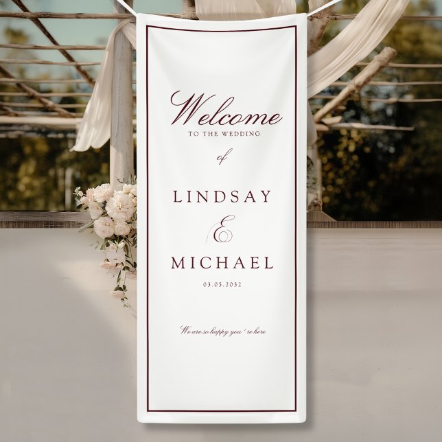 Elegant Royal Burgundy Monogram Wedding  Banner (Elegant Royal White Wedding Banner)