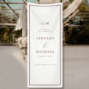 Elegant Royal Burgundy Monogram Wedding  Banner