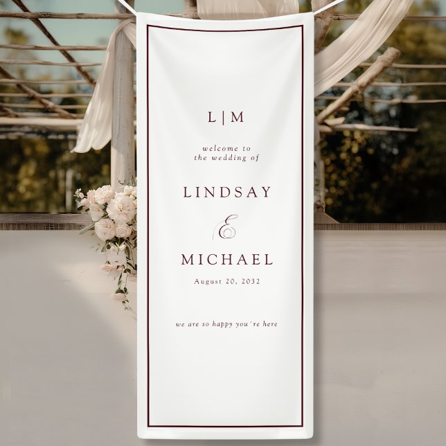 Elegant Royal Burgundy Monogram Wedding  Banner (Elegant Royal Burgundy Monogram Wedding Banner)