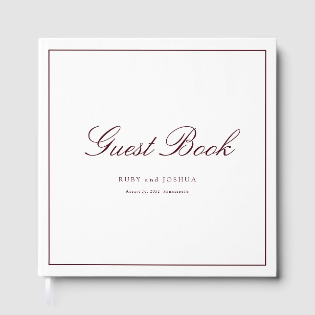 Elegant Royal Burgundy Scripted Font Wedding Guest Book (Front)