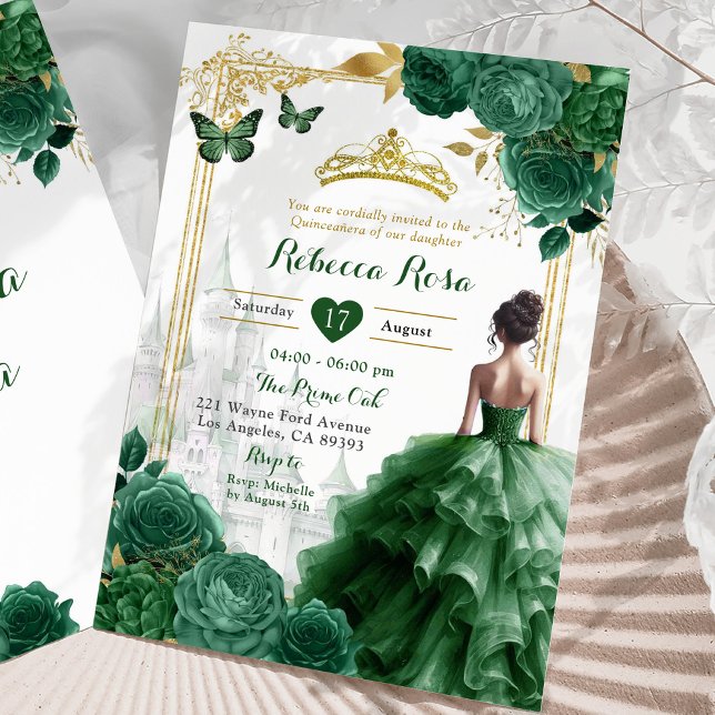 Elegant Royal Castle Emerald Green Quinceañera Invitation (Creator Uploaded)