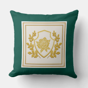 Elegant Royal Crest Gold Rose – Emerald Green Cushion