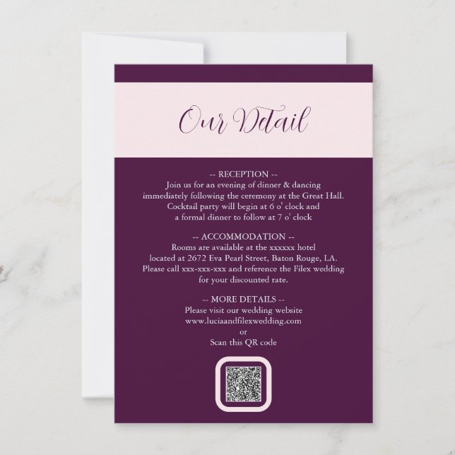 Elegant Royal Crimson QR Wedding Detail Card (Front)