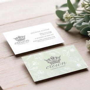 Elegant Royal Floral & Foliage Crown Logo Business Card