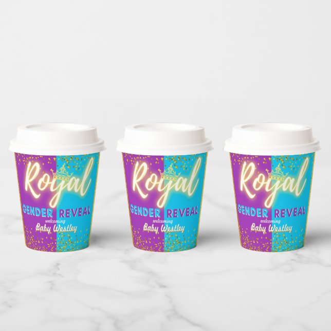 Elegant Royal Gender Reveal Purple & Blue  Paper Cups (Multi)