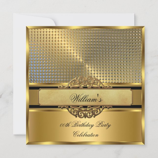 Elegant Royal Gold Birthday Party Men's Mans 3 Invitation (Front)