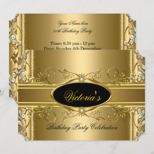 Elegant Royal Gold Black Birthday Party Floral Invitation