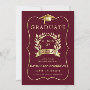 Elegant Royal Gold Burgundy Graduation Party Invitation