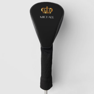 Elegant Royal Gold Crown Name Black Golf Head Cover