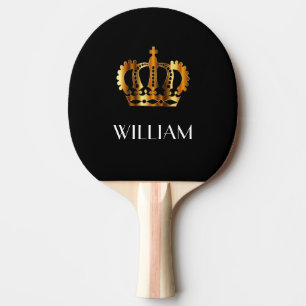 Elegant Royal Gold Crown Name Black Ping Pong Paddle