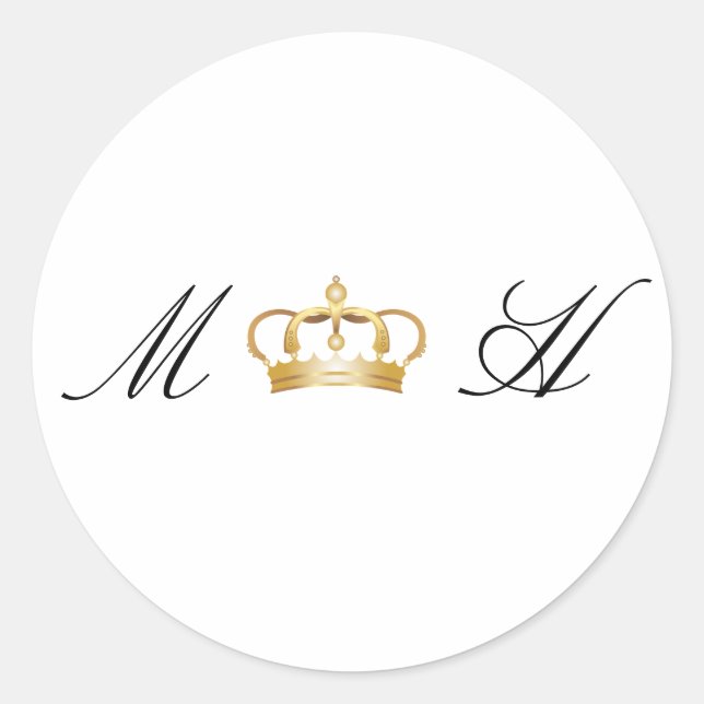 Elegant Royal Gold Crown Wedding Classic Round Sticker (Front)