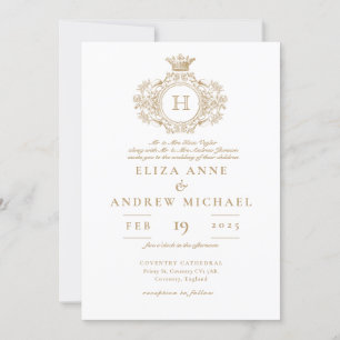 Elegant Royal Gold Monogram Crest Wedding  Invitation