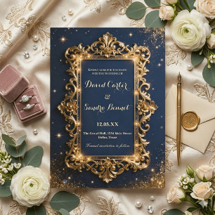 Elegant Royal Gold & Navy Blue Modern Wedding  Save The Date