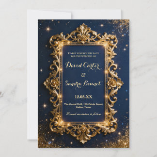 Elegant Royal Gold & Navy Blue Modern Wedding  Save The Date