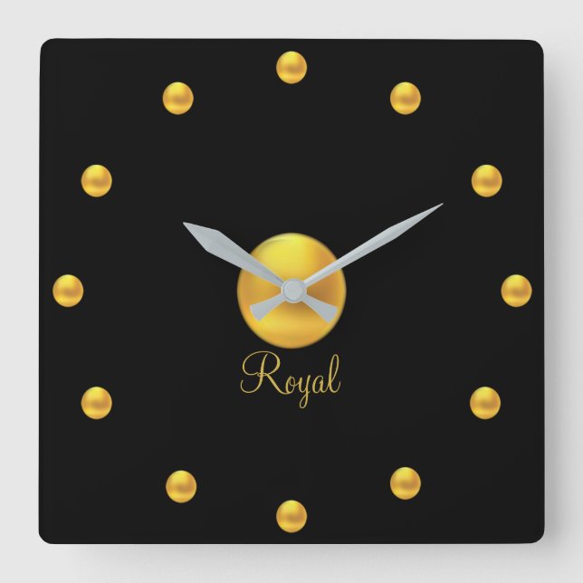 Elegant Royal Golden Square Wall Clock (Front)