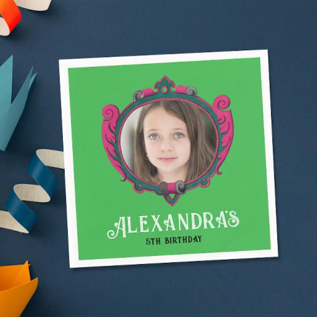 Elegant Royal Green Pink Princess Emblem Photo Napkin (Creator Uploaded)