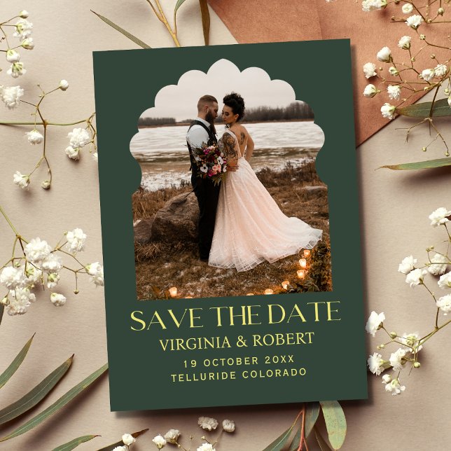 Elegant Royal Green Save The Date Photo Wedding Invitation (Creator Uploaded)