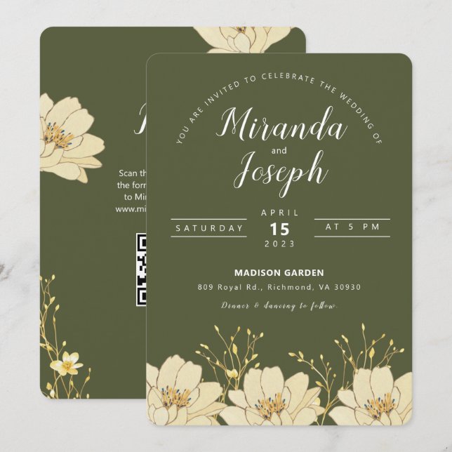 Elegant Royal Green Wedding Invitation (Front/Back)