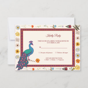 Elegant Royal Indian Peacock Wedding RSVP Card