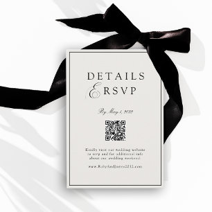 Elegant Royal Ivory & Black QR Code Wedding RSVP  Enclosure Card