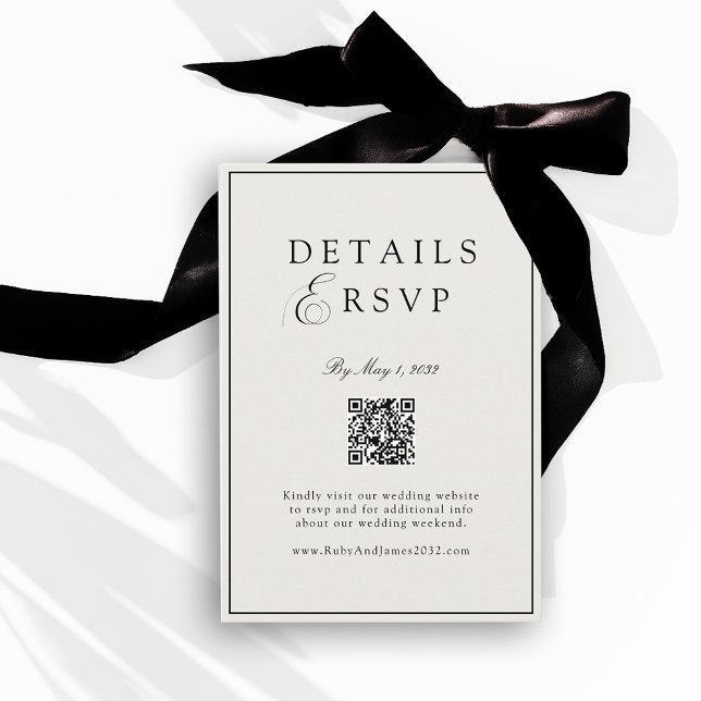Elegant Royal Ivory & Black QR Code Wedding RSVP  Enclosure Card (Elegant Royal Ivory & Black QR Code Wedding RSVP Enclosure Card)