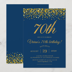 Elegant Royal Navy Blue & Gold Glitter Birthday Invitation