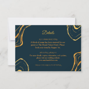 Elegant Royal Navy Blue Gold Wedding Details Card