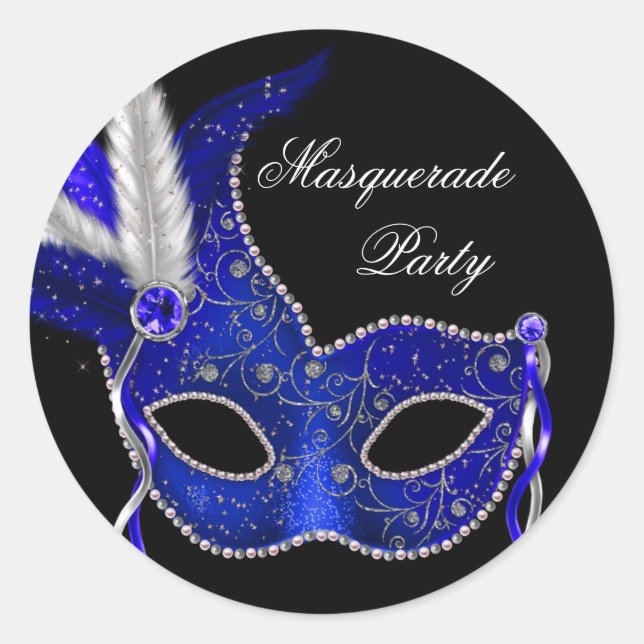 Elegant Royal Navy Blue Masquerade Party Stickers (Front)