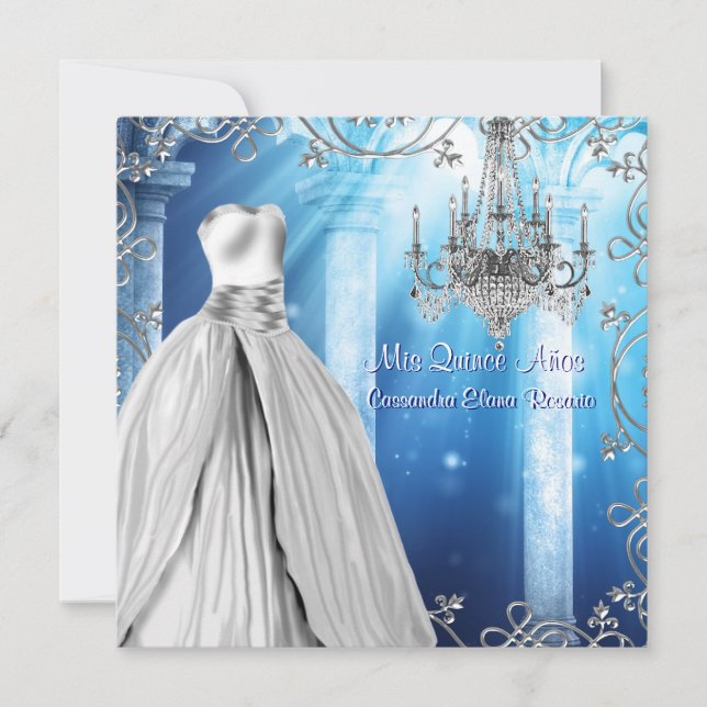 Elegant Royal Navy Blue Quinceanera Invitation (Front)