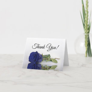 Elegant Royal Navy Blue Rose Wedding Photo Inside Thank You Card