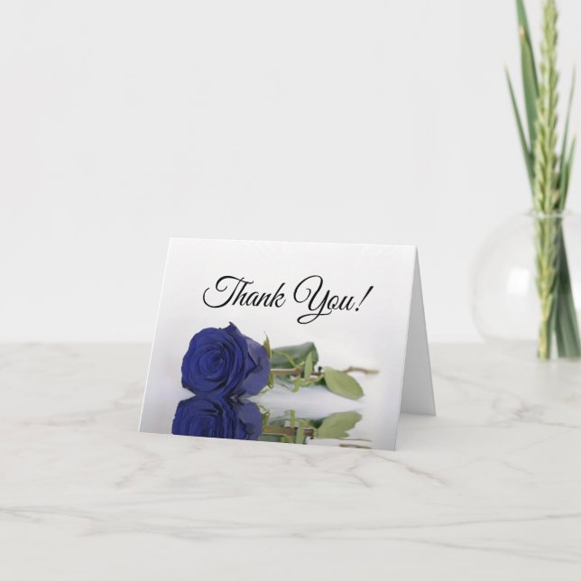 Elegant Royal Navy Blue Rose Wedding Photo Inside Thank You Card (Front)