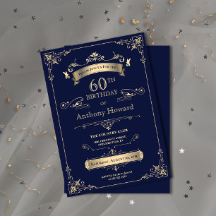 Elegant Royal Navy Gold Milestone Age Birthday Invitation