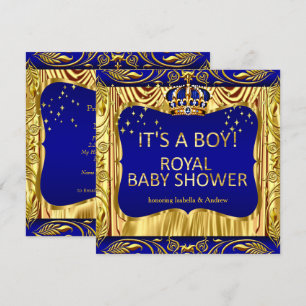 Elegant Royal Prince Baby Shower Blue Gold Invite
