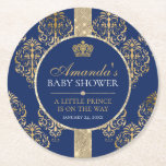 Elegant Royal Prince Baby Shower Round Paper Coaster<br><div class="desc">These Elegant Royal Prince Baby Shower Round Paper Coasters feature a vintage and elegant royal design. Add these to your table decor to display a true royal baby shower to your guests,  in honour of the little prince on the way!</div>