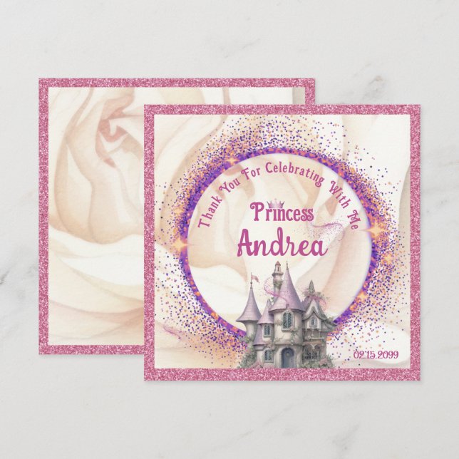 Elegant Royal Princess Birthday Party | Fairy Tale Thank You Card (Front/Back)