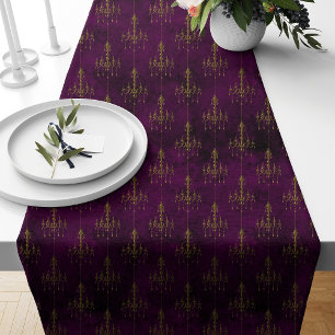 Elegant Royal Purple and Gold Chandelier Pattern Short Table Runner