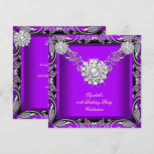 Elegant Royal Purple Black Silver Birthday Party Invitation