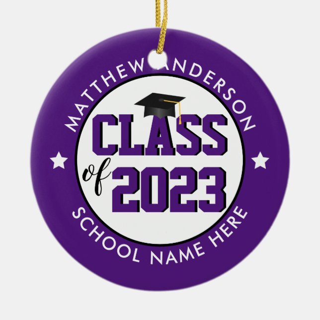 Elegant Royal Purple Class of 2024 Graduation Ceramic Tree Decoration (Front)