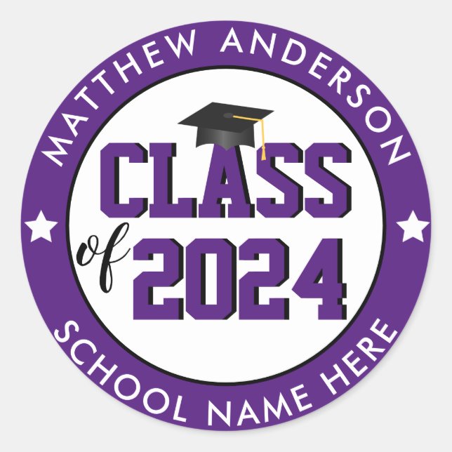 Elegant Royal Purple Class of 2024 Graduation Classic Round Sticker (Front)