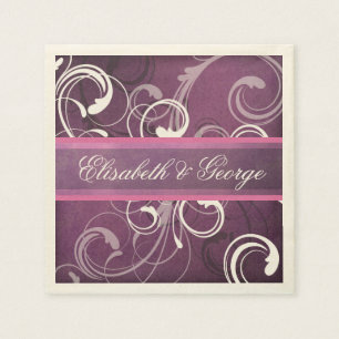 Elegant Royal Purple Grunge Damask Swirls Wedding Napkin