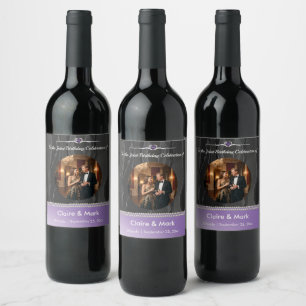 Elegant Royal Purple Joint Birthday Photo Wine Label