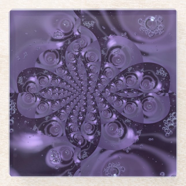 Elegant Royal Purple Liquid Sparkle Glass Coaster (Front)