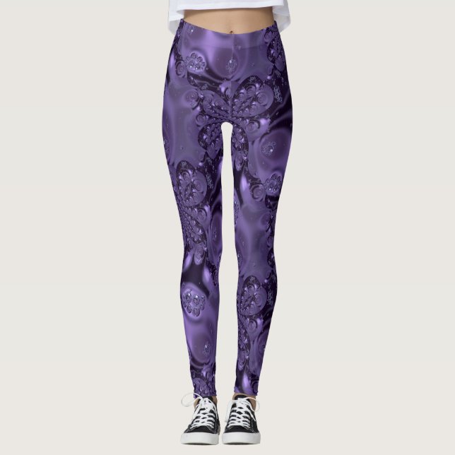 Elegant Royal Purple Liquid Sparkle Leggings (Front)