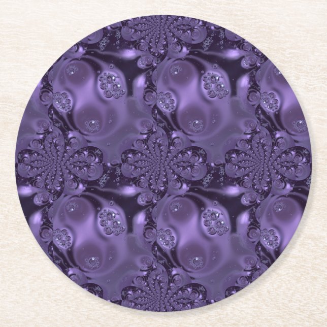 Elegant Royal Purple Liquid Sparkle Round Paper Coaster (Front)