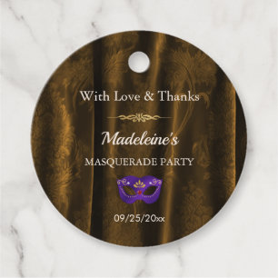 Elegant Royal Purple Masquerade & Gold Damask Favour Tags